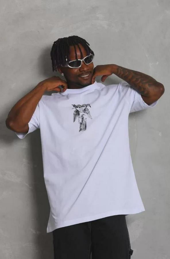 Unisex Oversize Baskılı Bisiklet Yaka T-Shirt