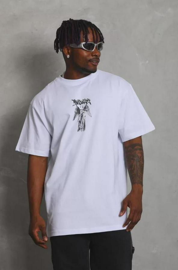 Unisex Oversize Baskılı Bisiklet Yaka T-Shirt