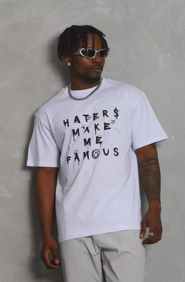 Unisex Oversize Baskılı Bisiklet Yaka T-Shirt