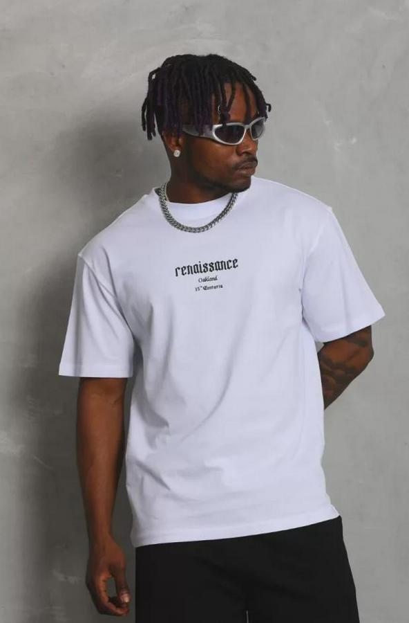 Unisex Oversize Baskılı Bisiklet Yaka T-Shirt