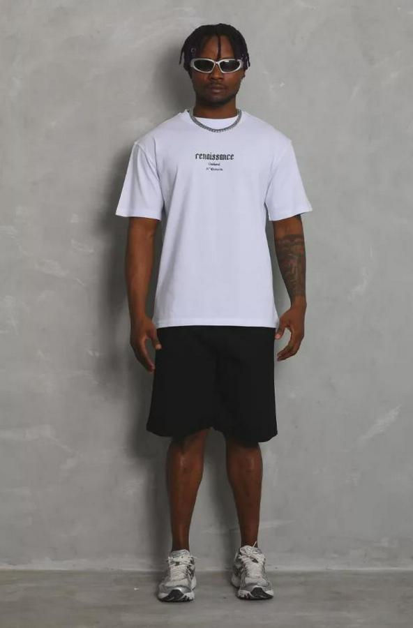 Unisex Oversize Baskılı Bisiklet Yaka T-Shirt