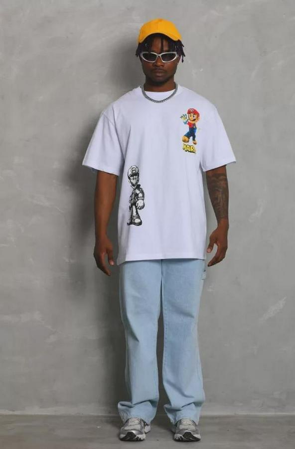 Unisex Oversize Baskılı Bisiklet Yaka T-Shirt