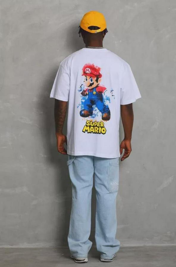 Unisex Oversize Baskılı Bisiklet Yaka T-Shirt