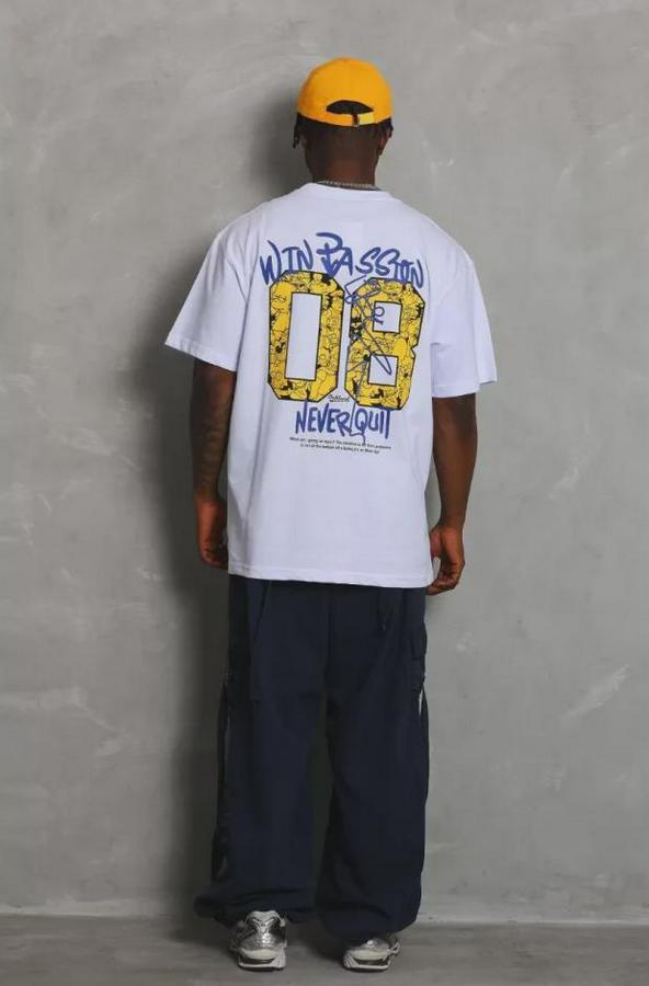 Unisex Oversize Baskılı Bisiklet Yaka T-Shirt