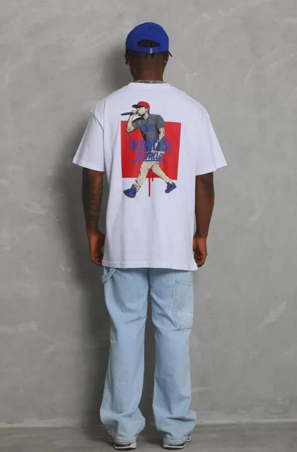 Unisex Oversize Baskılı Bisiklet Yaka T-Shirt