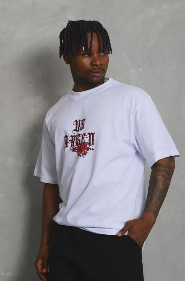 Unisex Oversize Baskılı Bisiklet Yaka T-Shirt