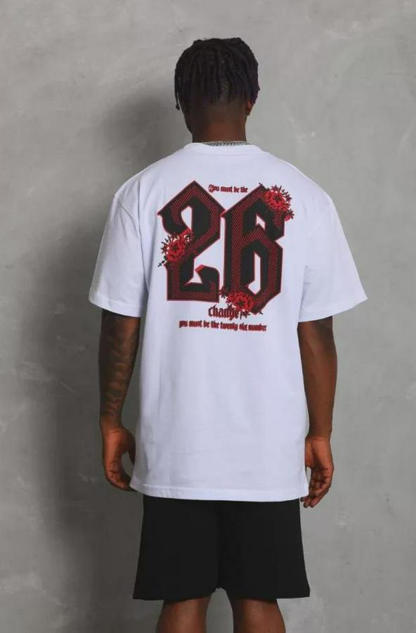 Unisex Oversize Baskılı Bisiklet Yaka T-Shirt