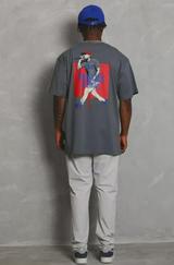 Unisex Oversize Baskılı Bisiklet Yaka T-Shirt