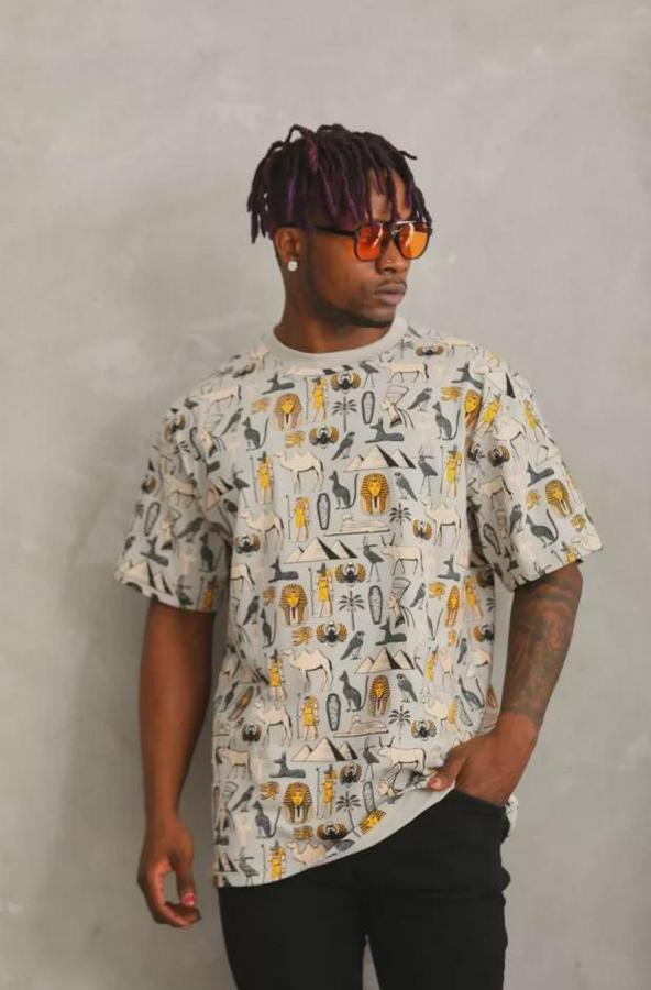 Unisex Oversize Baskılı Bisiklet Yaka T-Shirt