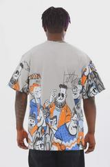 Unisex Oversize Baskılı Bisiklet Yaka T-Shirt