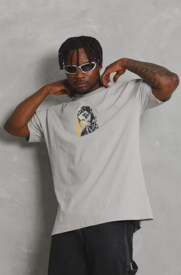 Unisex Oversize Baskılı Bisiklet Yaka T-Shirt