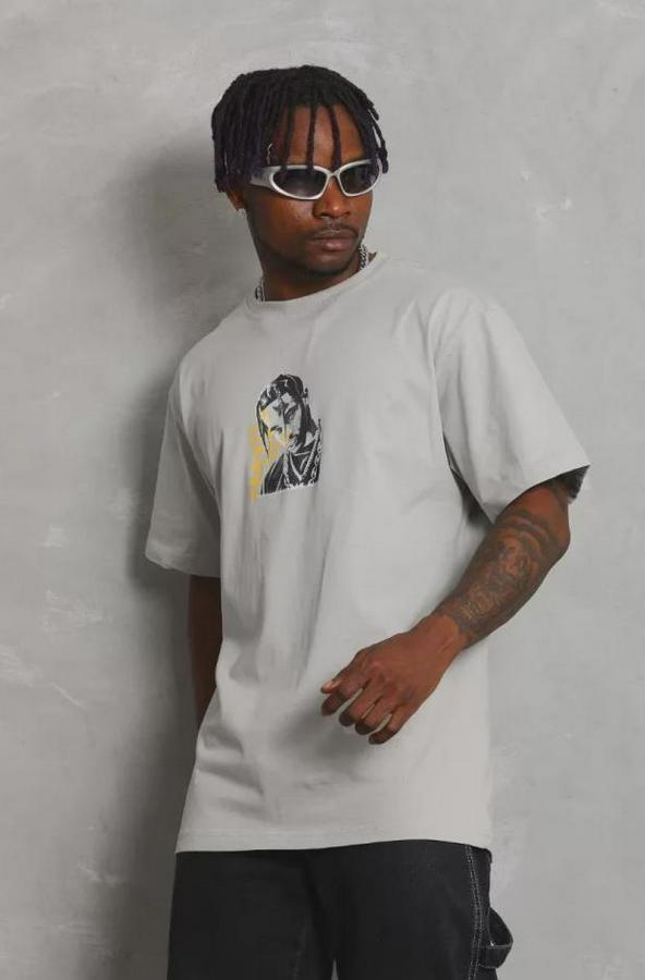 Unisex Oversize Baskılı Bisiklet Yaka T-Shirt