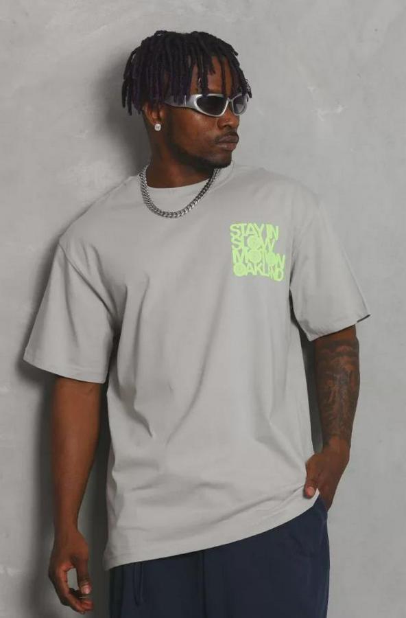 Unisex Oversize Baskılı Bisiklet Yaka T-Shirt