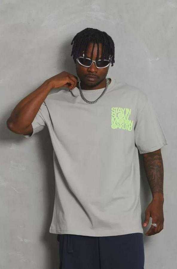 Unisex Oversize Baskılı Bisiklet Yaka T-Shirt