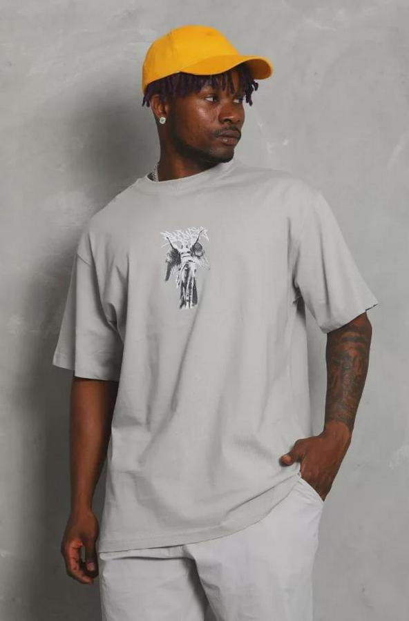 Unisex Oversize Baskılı Bisiklet Yaka T-Shirt