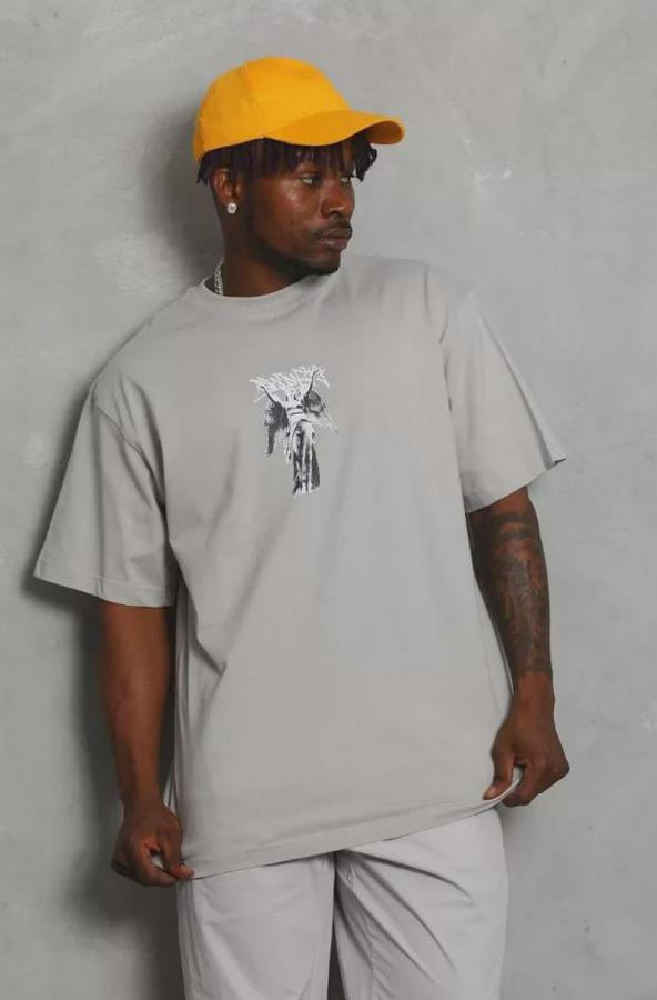 Unisex Oversize Baskılı Bisiklet Yaka T-Shirt