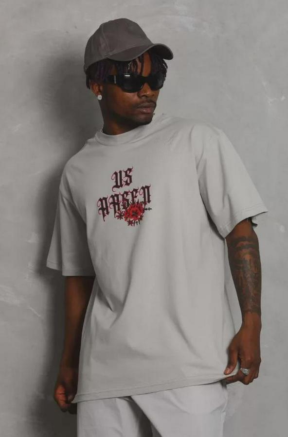 Unisex Oversize Baskılı Bisiklet Yaka T-Shirt