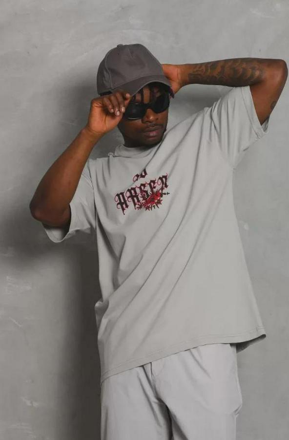 Unisex Oversize Baskılı Bisiklet Yaka T-Shirt