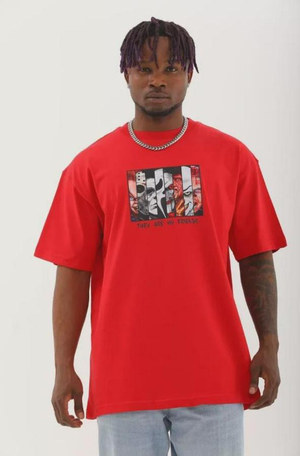 Unisex Oversize Baskılı Bisiklet Yaka T-Shirt