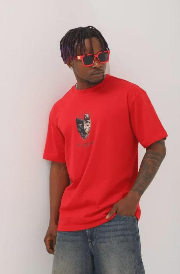 Unisex Oversize Baskılı Bisiklet Yaka T-Shirt