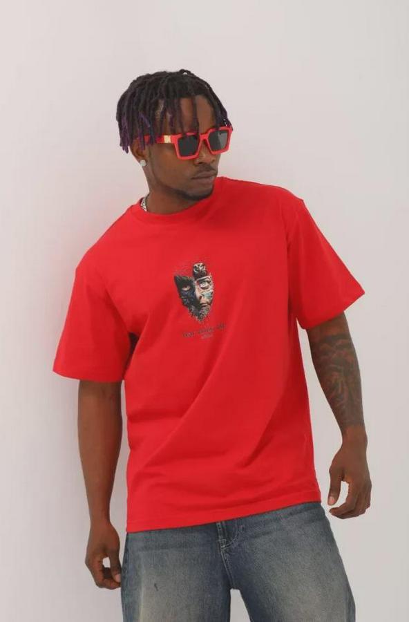 Unisex Oversize Baskılı Bisiklet Yaka T-Shirt