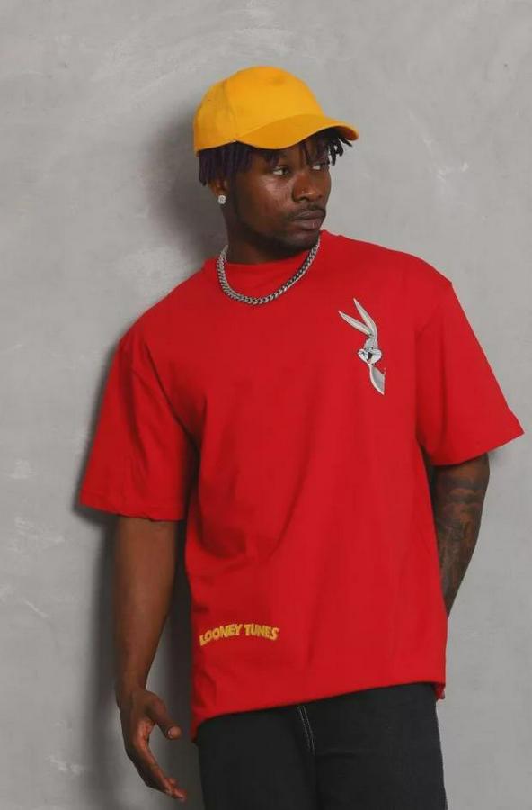 Unisex Oversize Baskılı Bisiklet Yaka T-Shirt