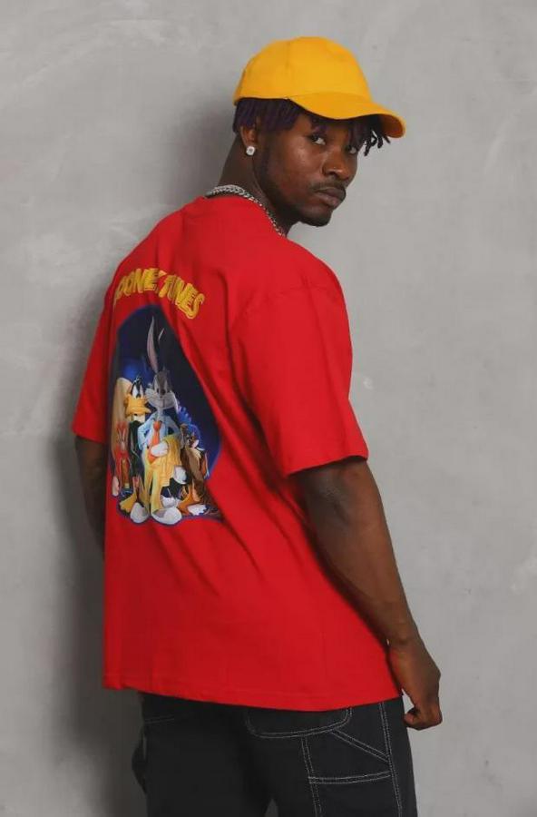 Unisex Oversize Baskılı Bisiklet Yaka T-Shirt