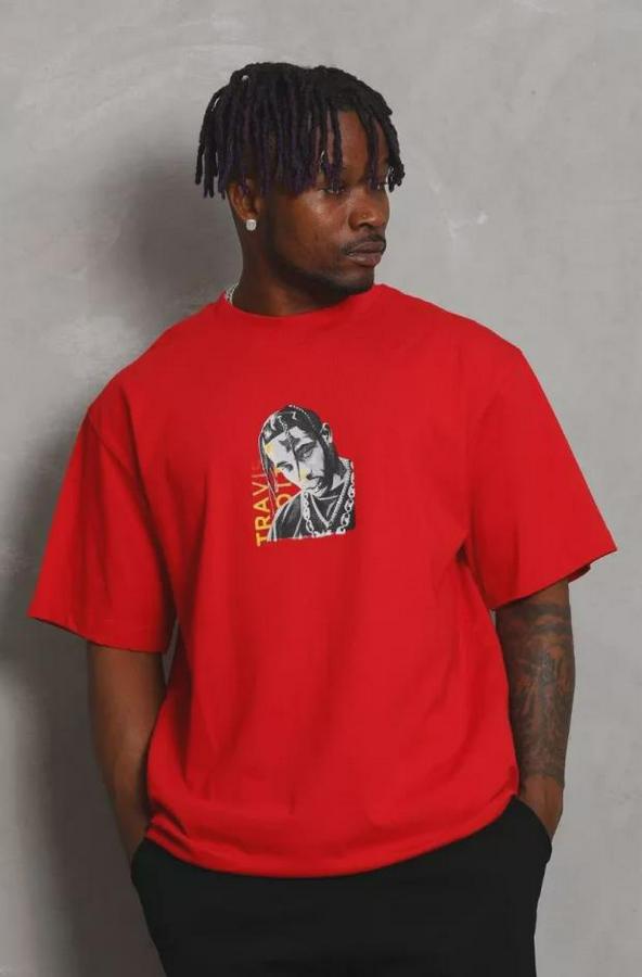 Unisex Oversize Baskılı Bisiklet Yaka T-Shirt