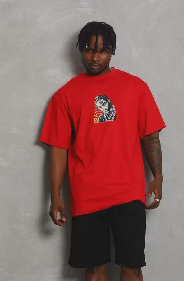 Unisex Oversize Baskılı Bisiklet Yaka T-Shirt