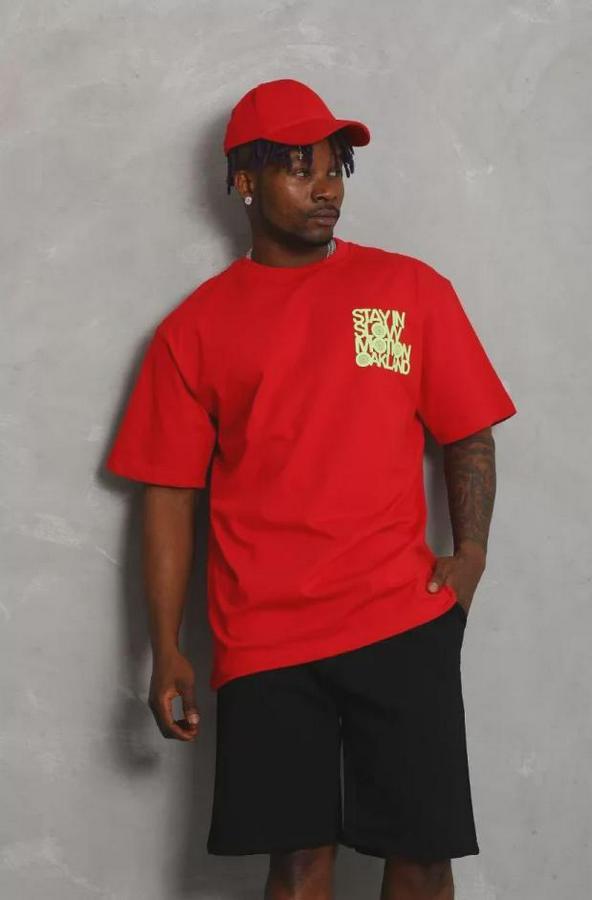 Unisex Oversize Baskılı Bisiklet Yaka T-Shirt