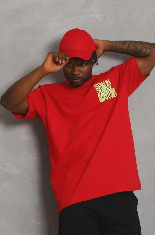 Unisex Oversize Baskılı Bisiklet Yaka T-Shirt