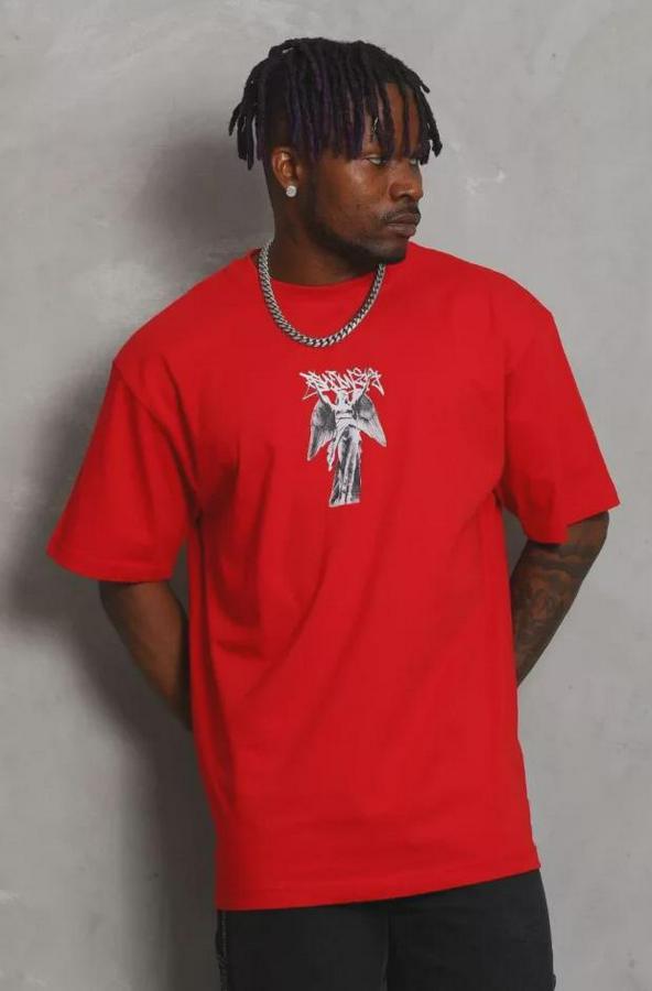 Unisex Oversize Baskılı Bisiklet Yaka T-Shirt