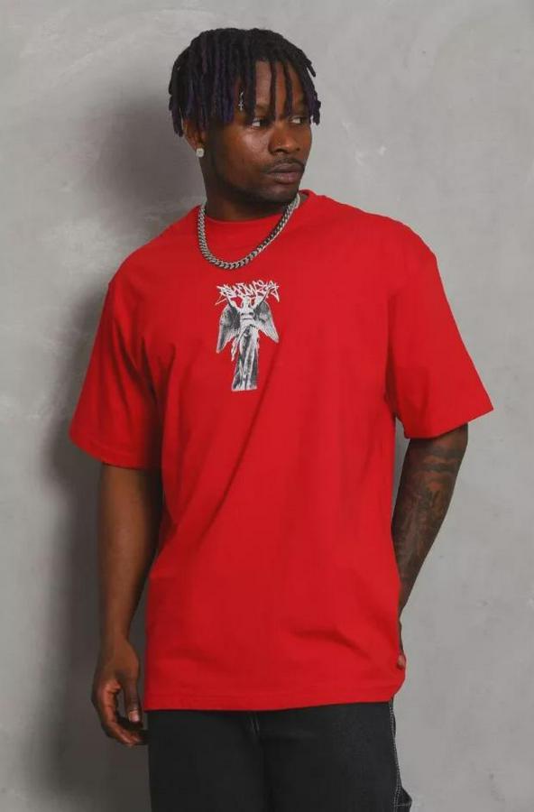 Unisex Oversize Baskılı Bisiklet Yaka T-Shirt