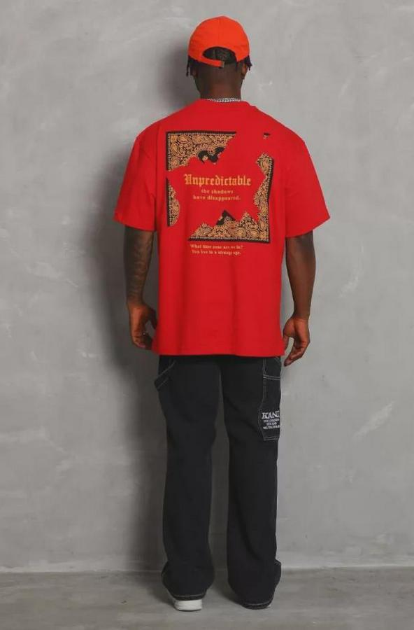 Unisex Oversize Baskılı Bisiklet Yaka T-Shirt