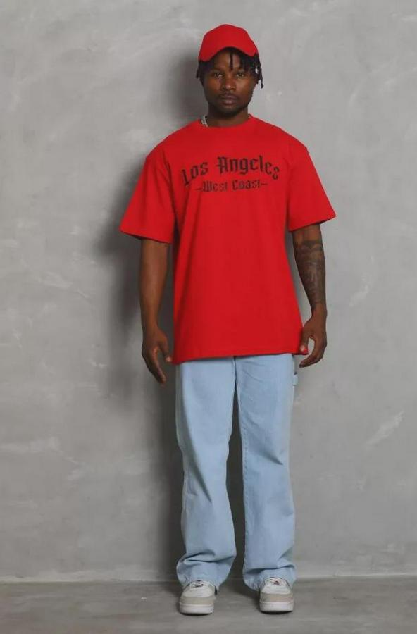 Unisex Oversize Baskılı Bisiklet Yaka T-Shirt