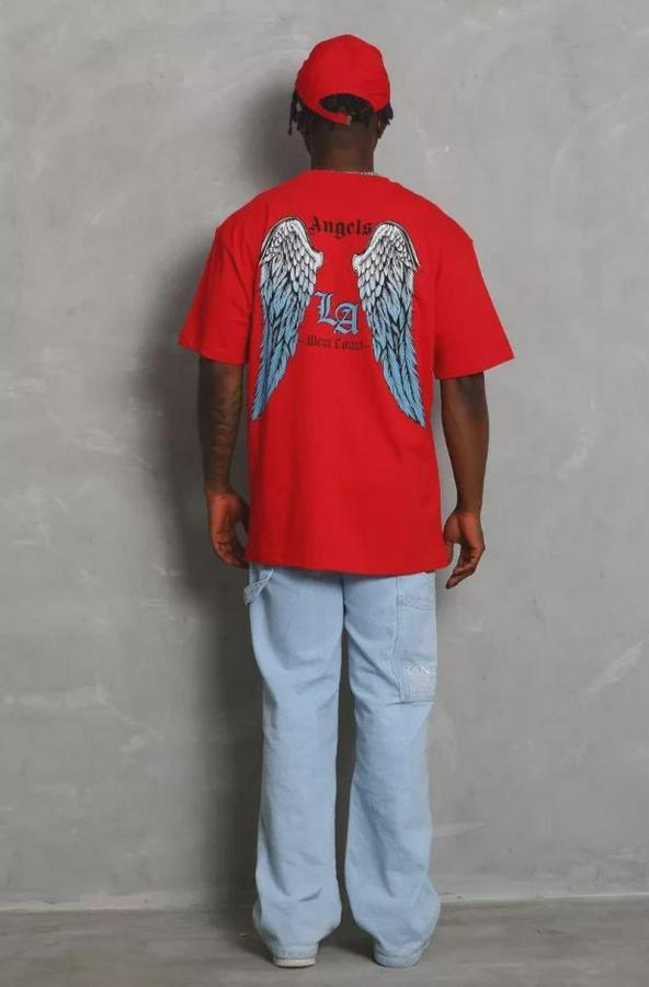 Unisex Oversize Baskılı Bisiklet Yaka T-Shirt