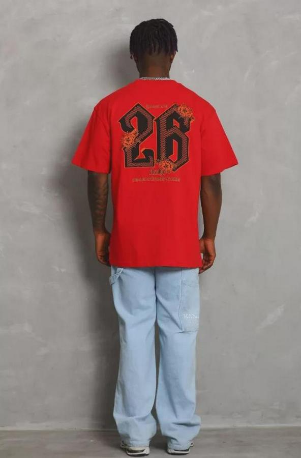 Unisex Oversize Baskılı Bisiklet Yaka T-Shirt