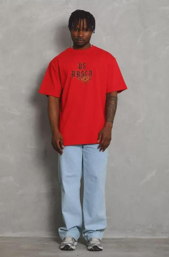 Unisex Oversize Baskılı Bisiklet Yaka T-Shirt