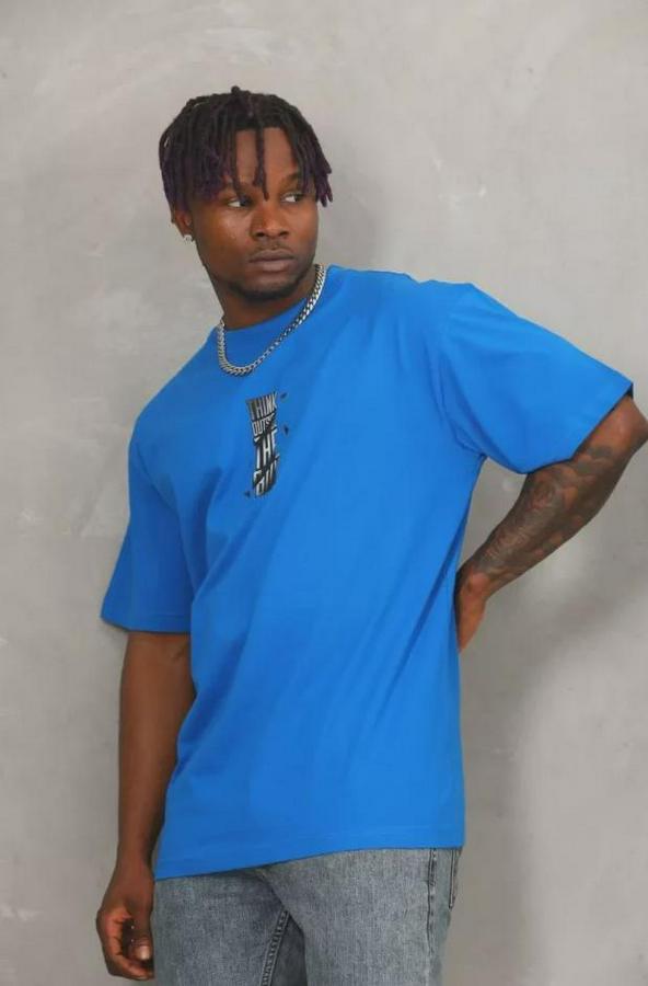 Unisex Oversize Baskılı Bisiklet Yaka T-Shirt