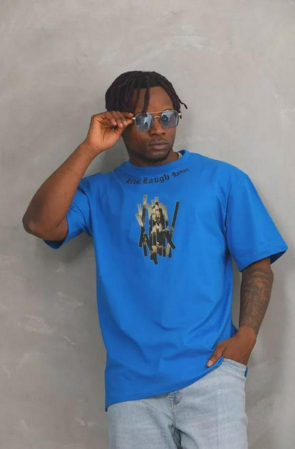 Unisex Oversize Baskılı Bisiklet Yaka T-Shirt