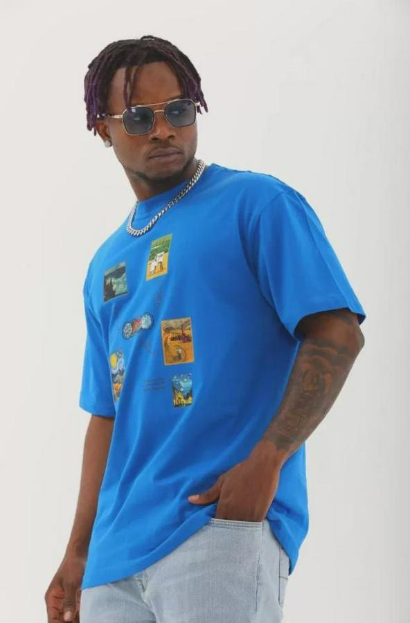 Unisex Oversize Baskılı Bisiklet Yaka T-Shirt