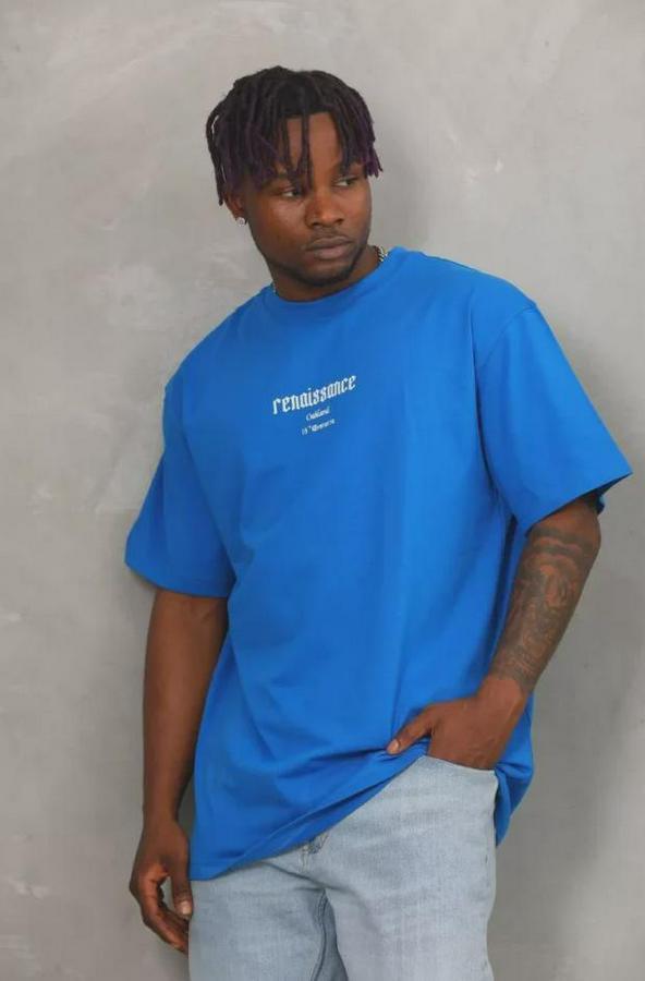 Unisex Oversize Baskılı Bisiklet Yaka T-Shirt