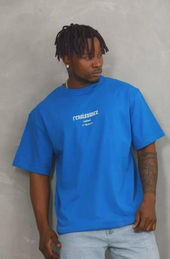 Unisex Oversize Baskılı Bisiklet Yaka T-Shirt