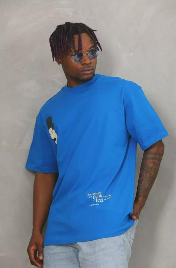 Unisex Oversize Baskılı Bisiklet Yaka T-Shirt