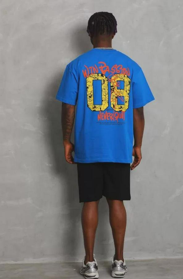 Unisex Oversize Baskılı Bisiklet Yaka T-Shirt