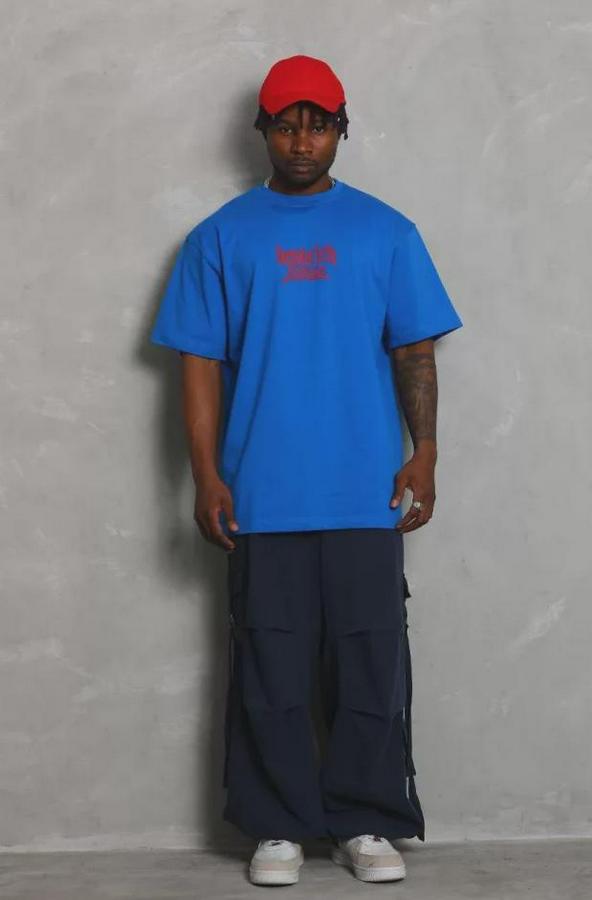 Unisex Oversize Baskılı Bisiklet Yaka T-Shirt