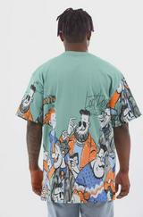 Unisex Oversize Baskılı Bisiklet Yaka T-Shirt