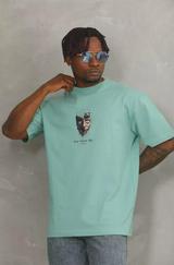 Unisex Oversize Baskılı Bisiklet Yaka T-Shirt