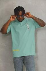 Unisex Oversize Baskılı Bisiklet Yaka T-Shirt