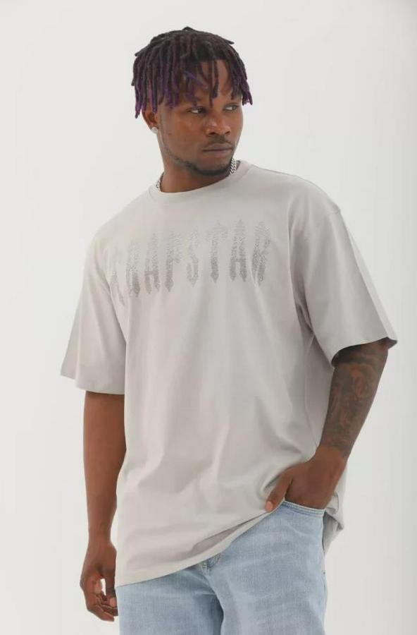 Unisex Oversize Taşlı Bisiklet Yaka T-Shirt